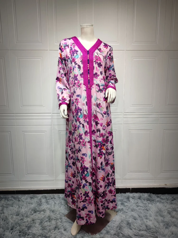 Luxury Print Muslim Hijab Dress for Women Ramadan Jalabiya Marocain Clothes Eid Arabic Abaya Islamic Kaftan Robe Turkey Dresses