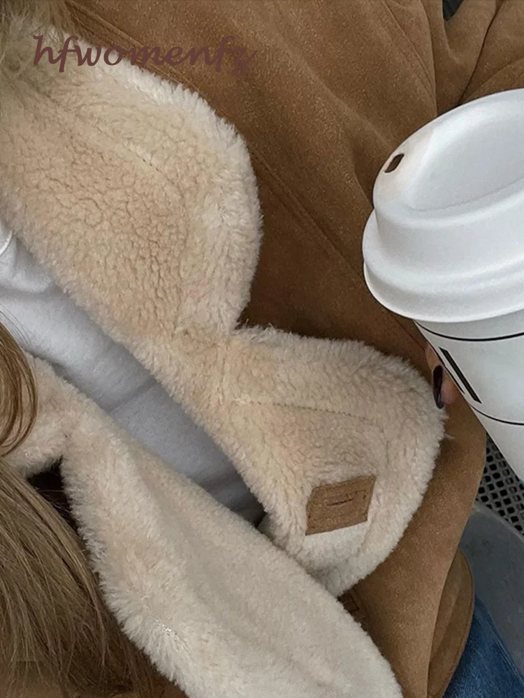 Женская винтажная коричневая куртка из овечьей шерсти с длинными рукавами и