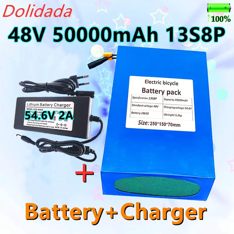 

2023New Free Shipping 48V 50000mAh Battery 18650 13S8P Lithium Battery Pack 1000W Electric Bicycle Battery Built-in 50A BMS with