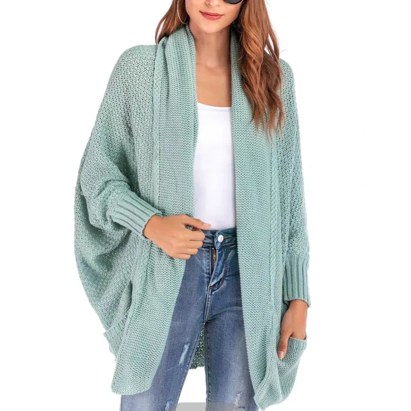 

Elegant Long Bat Sleeve Loose Cardigans with Pockets Autumn Winter Cardigan Knitted Long Sweater Women Tops Casual Clothes 23844