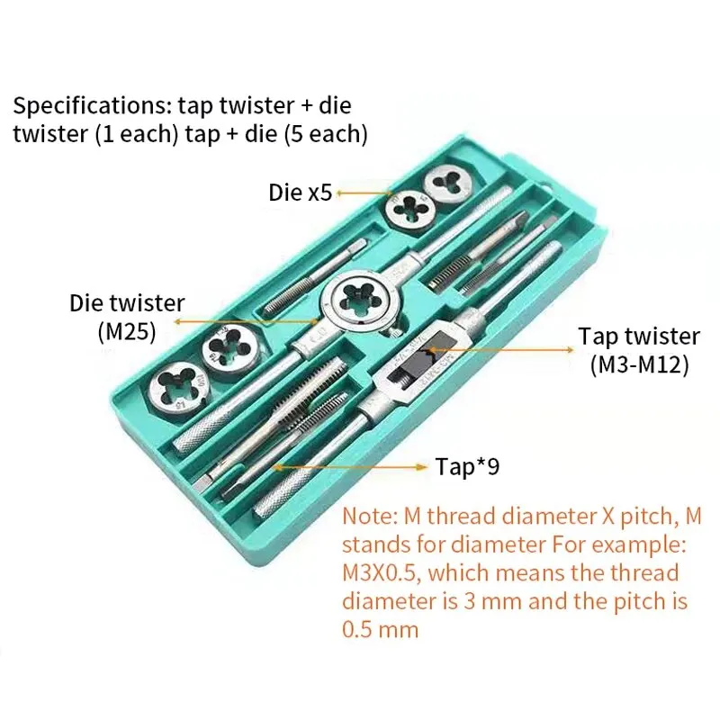 Набор метрических гаечных ключей с ручным резьбовым инструментом 12 шт.