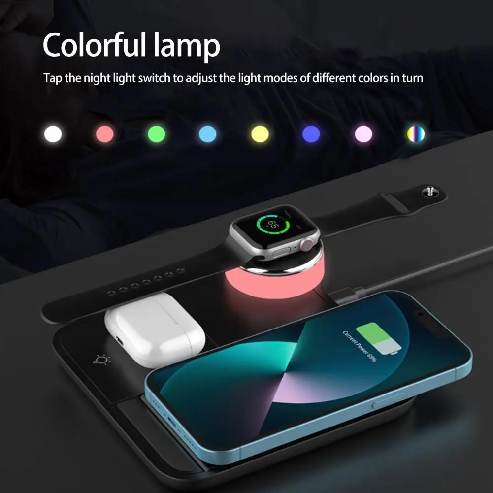 

Дорожное Беспроводное зарядное устройство для iWatch, Горизонтальное, вертикальное, красочное освещение, роскошные Универсальные наушники, б...