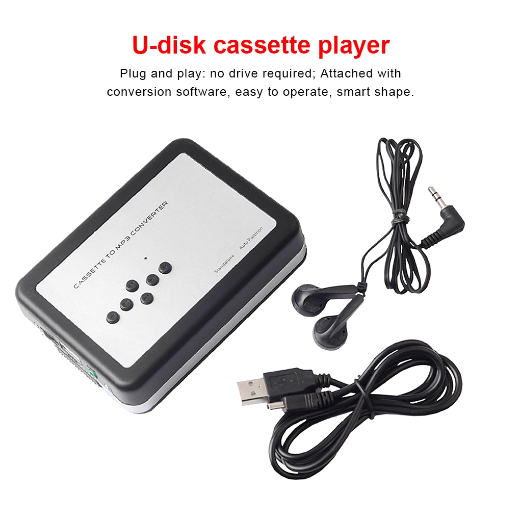 

U-disk Cassette Player USB to MP3 Recorder Portable Tape with Earphones Lightweight Audio Players Flash Drive Adapter