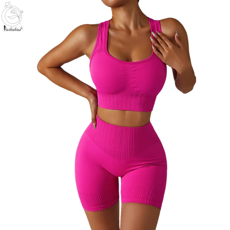 

Women Sport Bra Gym Clothing 2 Pcs Set Workout Sportswear Fitness Crop Top High Waist Shorts Sports Suit Women Seamless Yoga Set