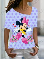 disney womens t shirt 2022 year beach tunic large size ladies summer clothes for women mickey top female minnie v neck tshirt