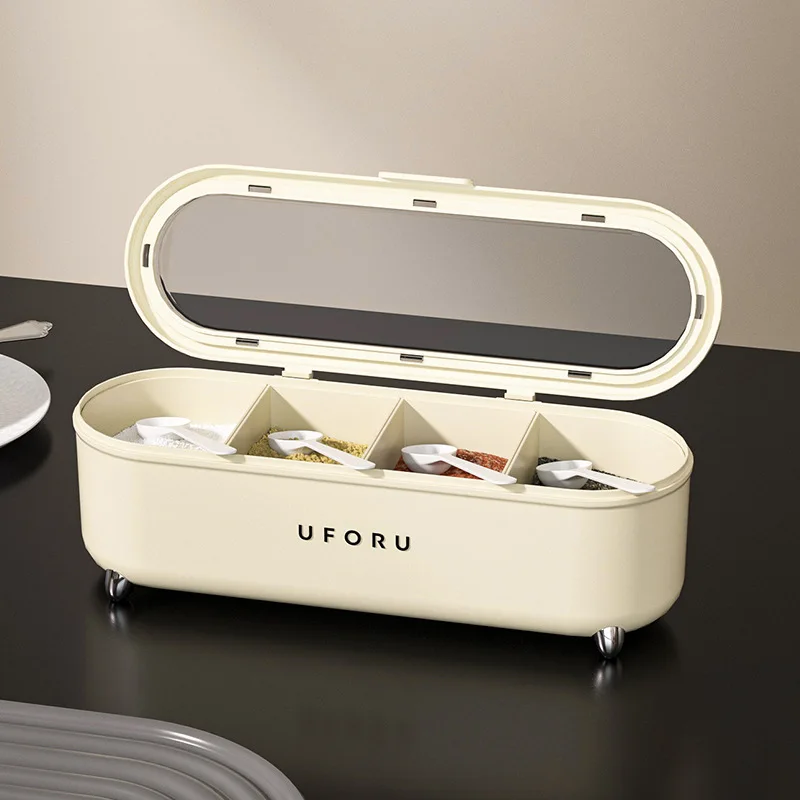 

Seasoning Box Household Kitchen Seasoning Bottle Can Combination Set Integrated Multi Grid Salt Pot Pepper Storage Box