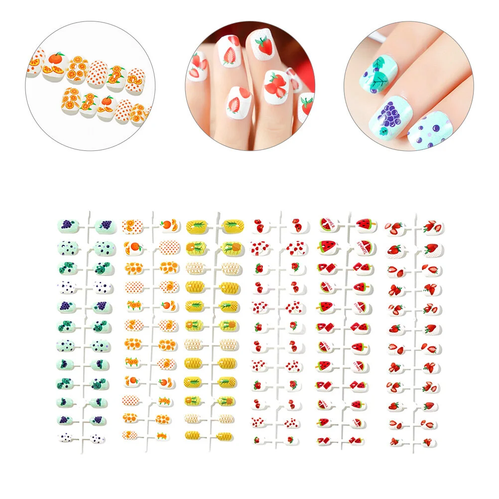

6 Strips Kids Fake Nails Do It Yourself Fruit False Detachable Touch Press Short Resin Tips Child