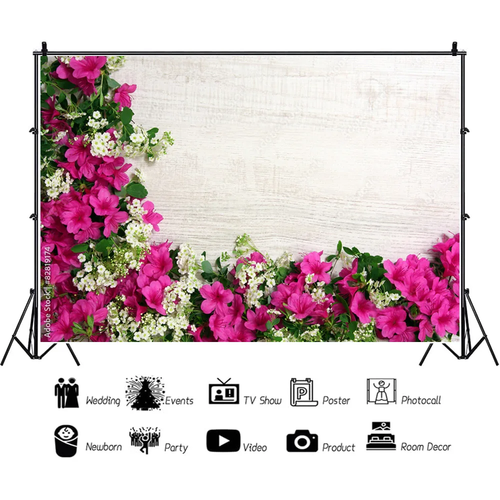 

Vinyl Custom Photography Backdrop Simulated Flowers and Wooden Board Photography Studio Background WYY-01