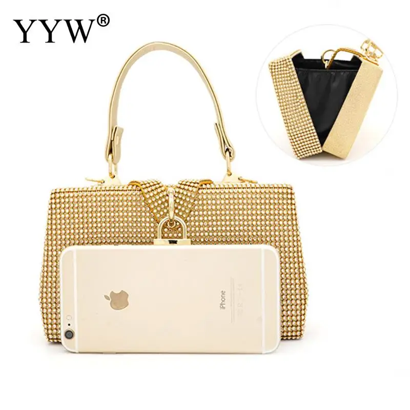 Luxury Rhinestone Women Clutch Bag Box with PU Leather Handle Interlocking Clasp Diamond Bucket Handbag Lady Daily Tote Purse