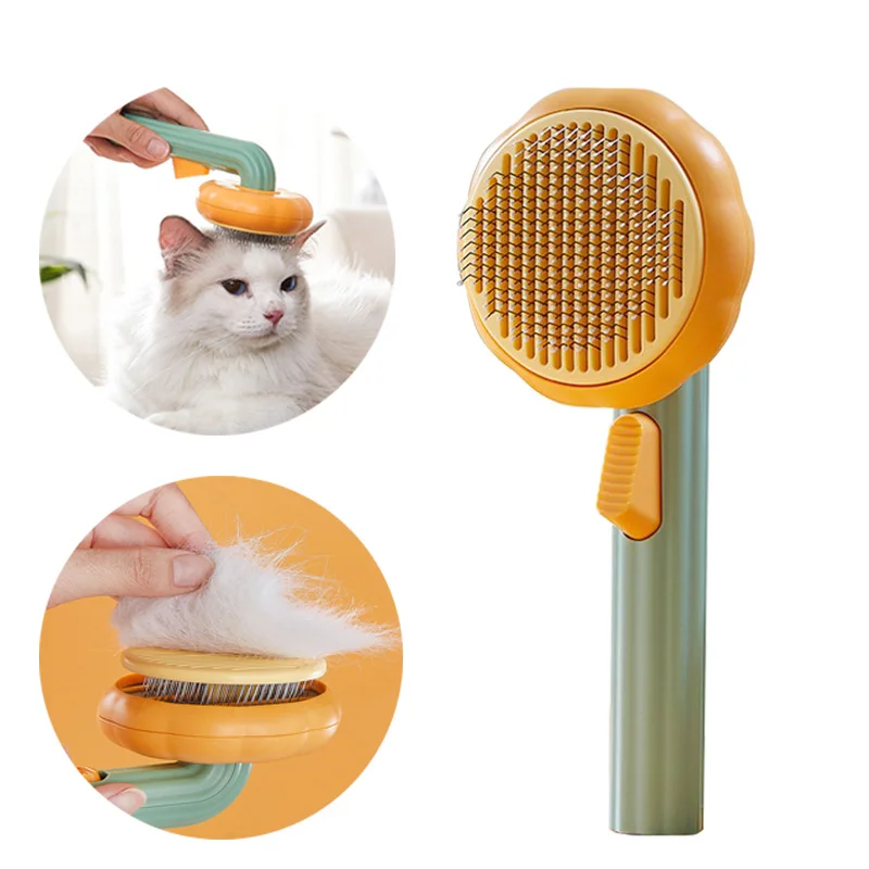 Pet Brush Dog Cats Grooming Comb Pumpkin Cat Brush Self Cleaning Slicker Removes Loosr Underlayers and Tangled Hair Pet Products