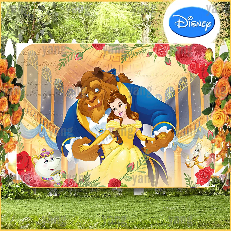 

Romantic DIY Disney Belle Princess Beauty and the Beast Happy Baby Shower Dancing Birthday Party Rose Palace Backdrop Background