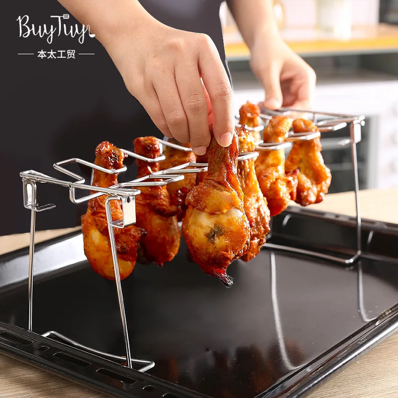 

Portable BBQ Grill Cross-Border Stainless Steel BBQ Tools Folding Chicken Rack Outdoor Oven BBQ Plate Home Chicken Thigh Grill