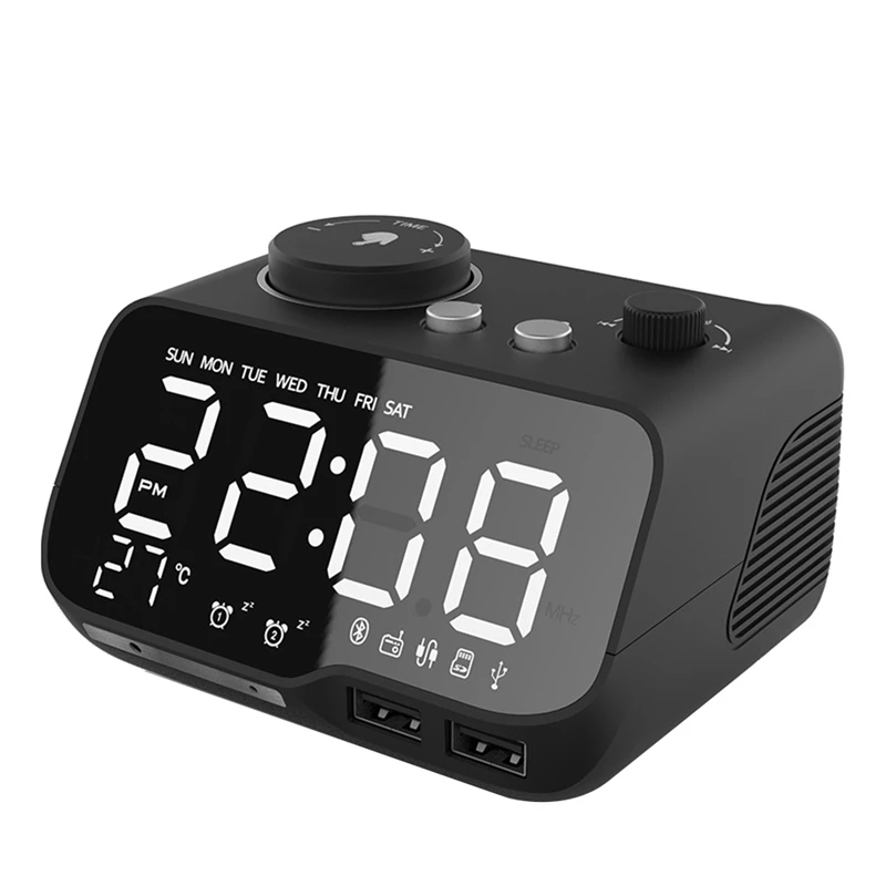 

Alarm Clock With USB Charger LED Digital Alarm Clock With FM Radio, Bluetooth Speaker, Temperature, Snooze