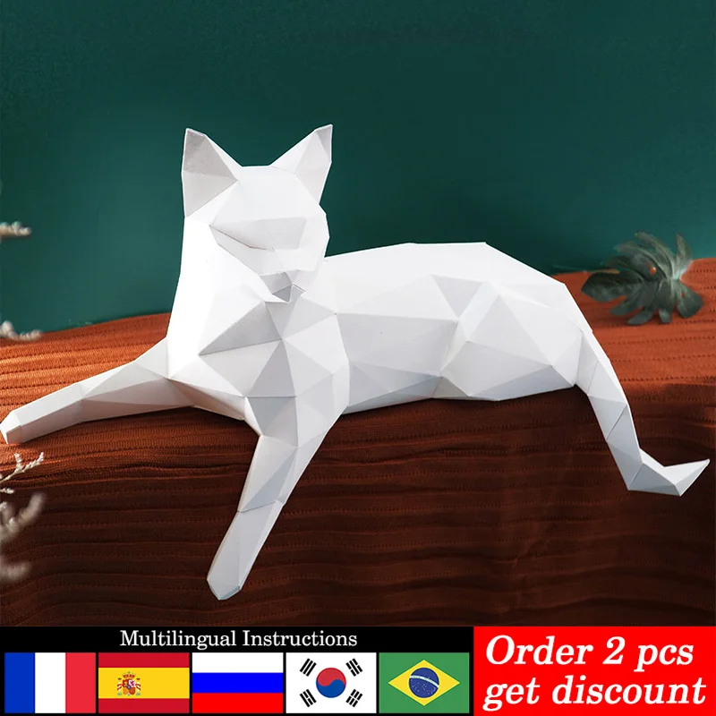 

White Cat Animal Decor Home Origami Decoration Paper Model,Low Poly 3D Papercraft Art,Handmade DIY Teens Adult Craft RTY209