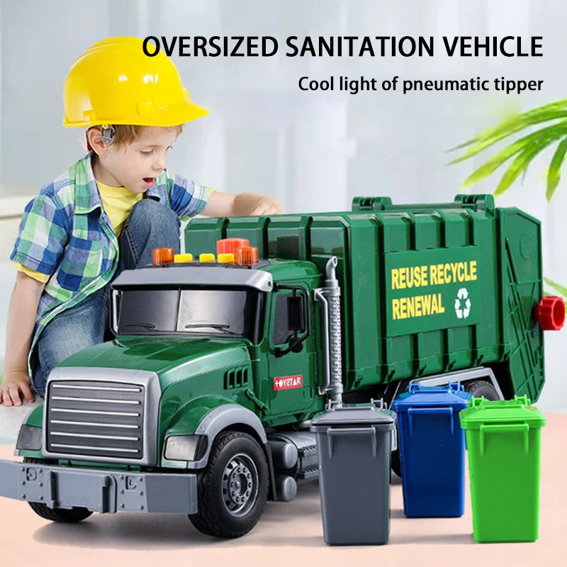 Camión de basura grande para niños, camión de basura de inercia de coche sanitario acústico-óptico, regalo para niños, venta directa