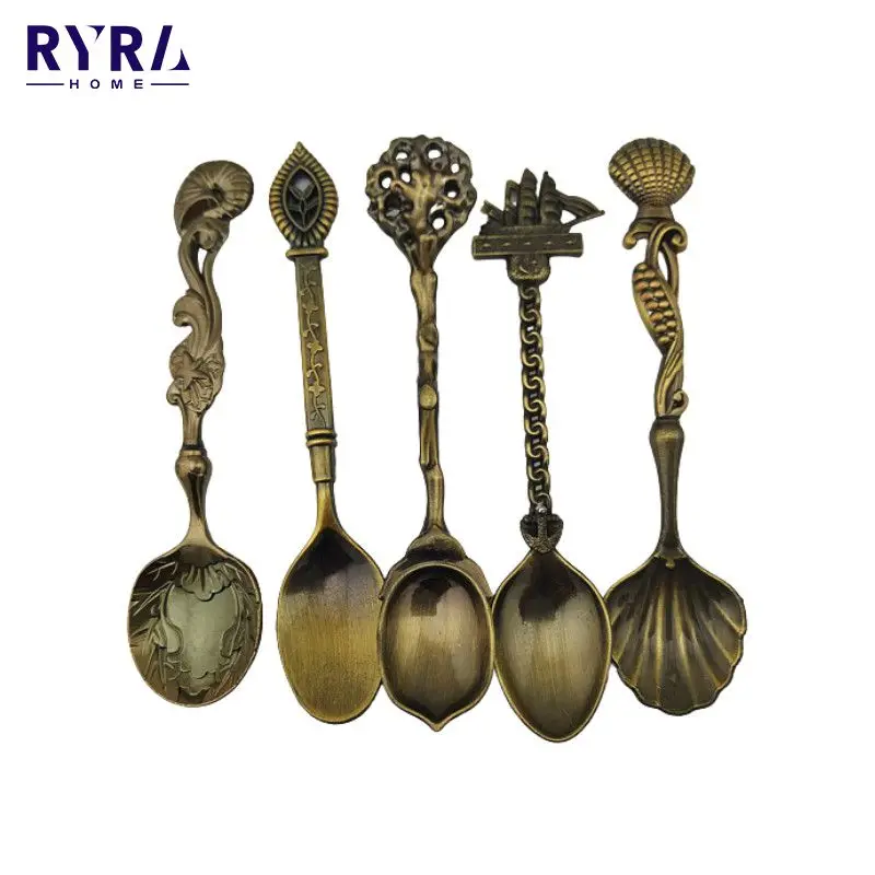 

5 шт./компл. креативные кофейные ложки в стиле ретро, набор винтажных кофейных ложек из высококачественной нержавеющей стали, Подарочные лож...