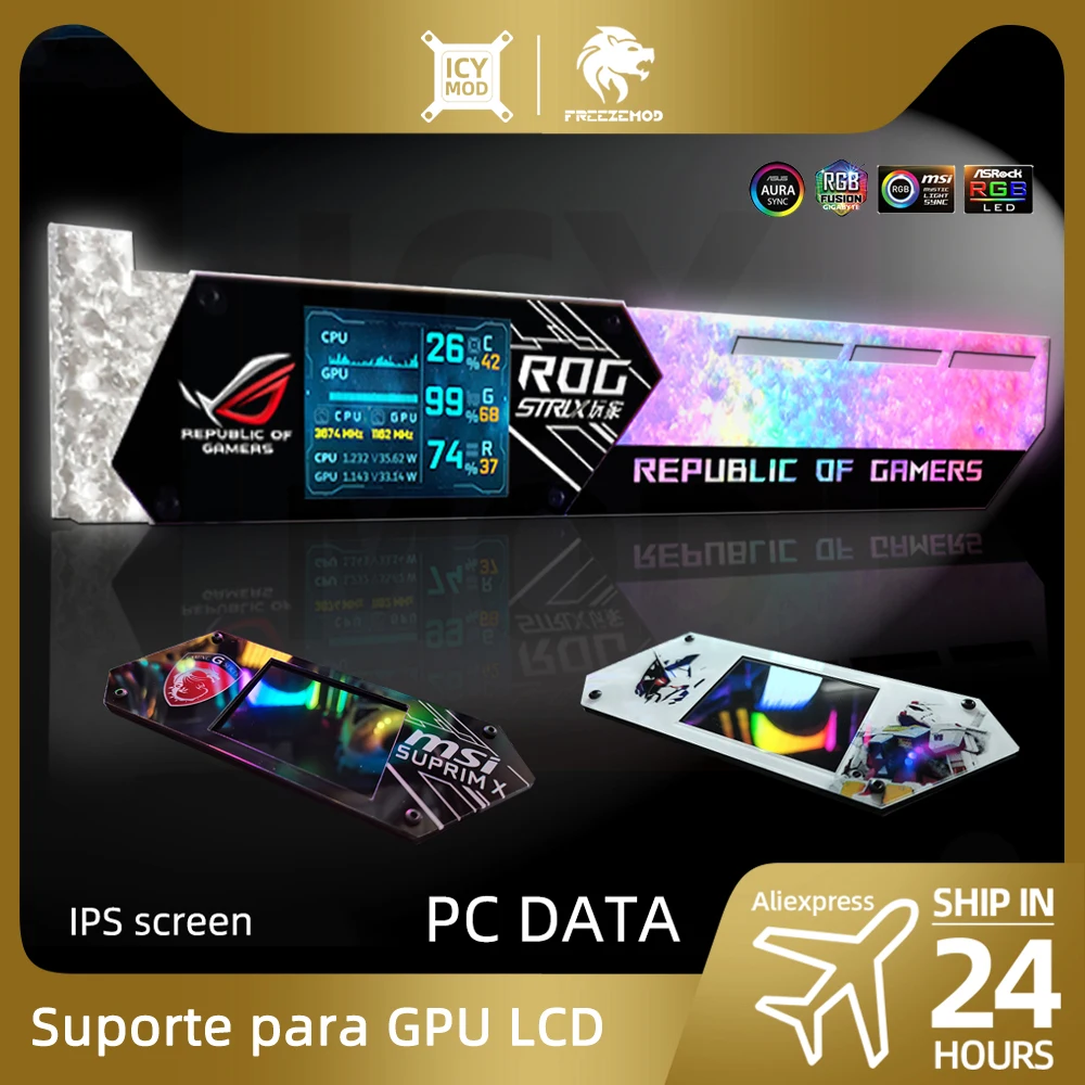 Lcd gpu suporte rgb vga suporte 2.2 Polegada display de detecção de temperatura rog placas gráficas suporte da placa vídeo aura sync mod