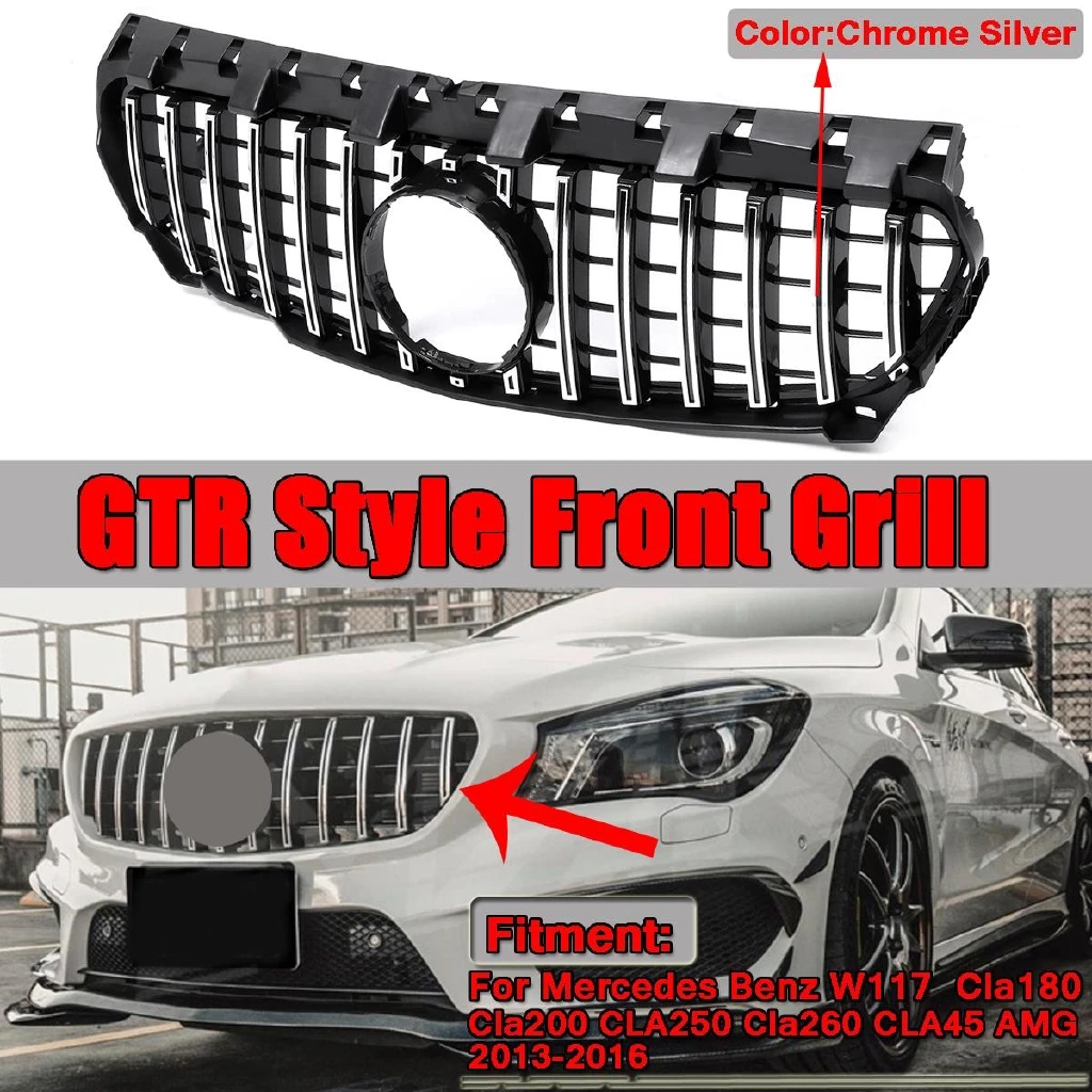 

RMAUTO AMG GT Style Car Front Grille Grill Racing Grills Chrome Silver For Mercedes-Benz W117 CLA200 CLA250 CLA45 2013-2016