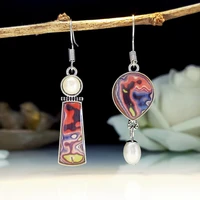 vintage colorful resin water dangle earrings for women creative asymmetry jewelry white imitation pearls geometric earrings