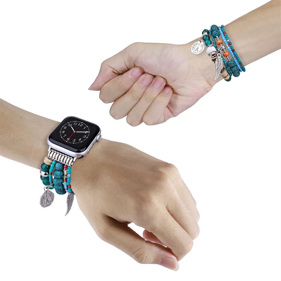 Boho strap for Apple watch band bracelet chain for iwatch87654321SE Ultra 38 40 41 42 44 45mm Wing ornament pearl women wrist