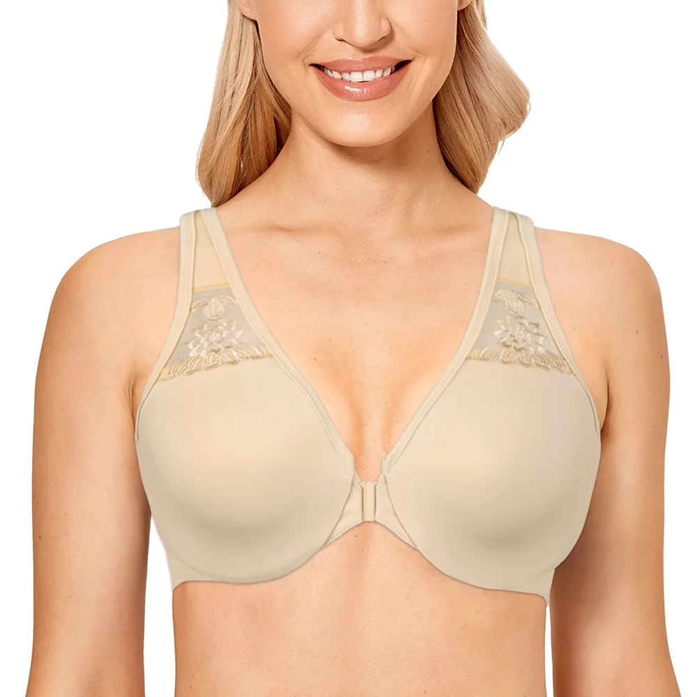 

Бюстгальтер женский с застежкой спереди, пикантное нижнее белье с вышивкой, тонкий бюстгальтер на косточках, большие размеры, чашка 30, 32, 34, 36...