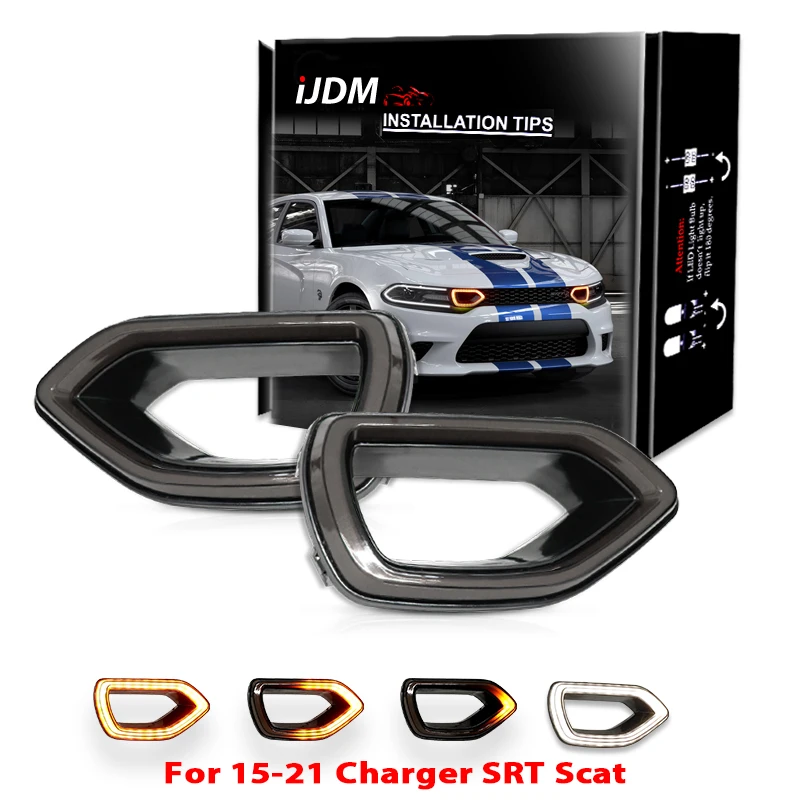Замена светодиодных фонарей решетки SRT Scat Pack, последовательные янтарные указатели поворота для Dodge Charger, белый светодиод, как DRL 15-20