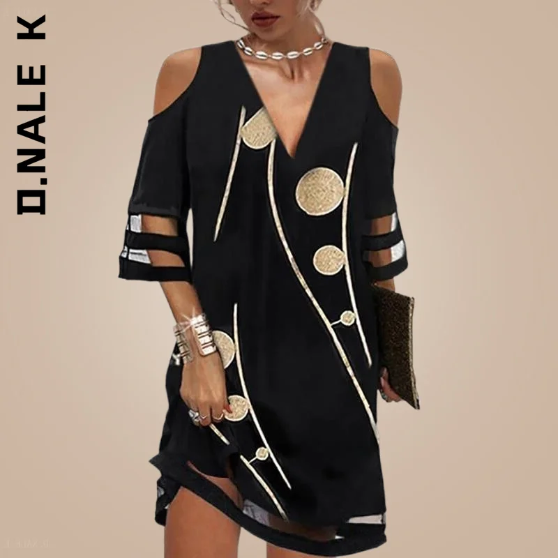 

D.Nale K Floral Print Mini Dress Summer Women Short Dress V Neck Short Sleeve Lace Mesh Patchwork Casual Loose Beach Dress