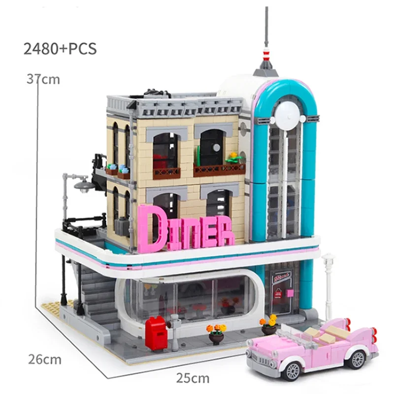 

19001 City StreetView Downtown Diner Compatible 10260 15037 Building Blocks Bricks Toy Kid Birthday Christmas Gift 2480PCS