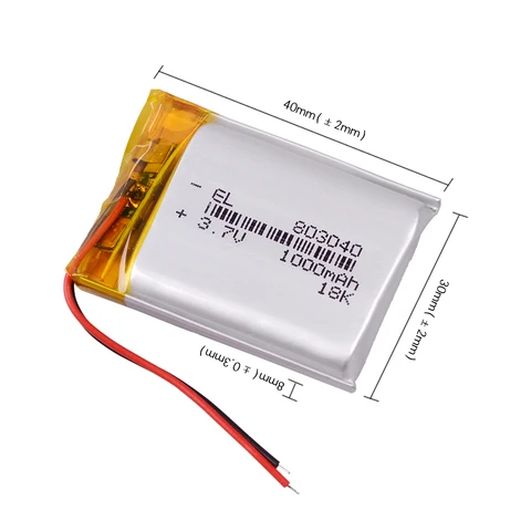 3,7 В 803040 1000 мАч полимерный литий-ионный/литий-ионный аккумулятор для MP3 плеера с сигнальным динамиком DVD GPS VR Автомобильный видеорегистратор