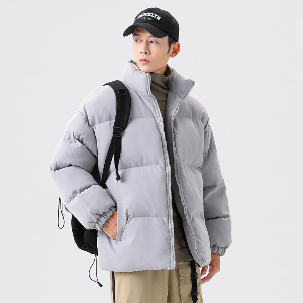 Winter New 2022 Men's Korean Version Thickened Cotton Padded Jacket Men's Stand Collar Bread Jacket Solid Color Cotton Jacket