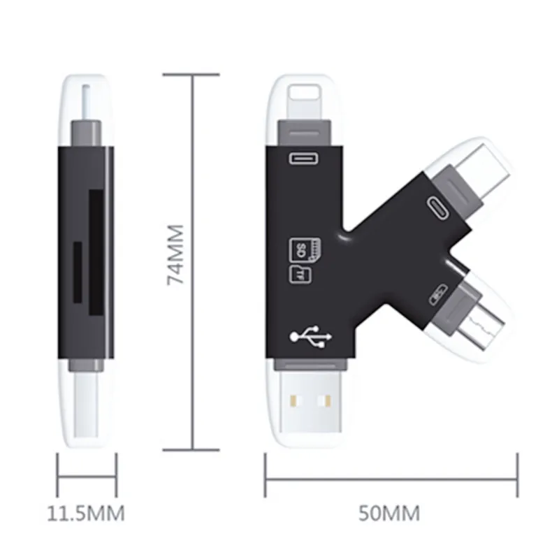 Устройство чтения карт SD TF 4 в 1 для Apple iPhone 1614 12 13 11 Pro Max XR XS USB C чтение памяти iPad Android