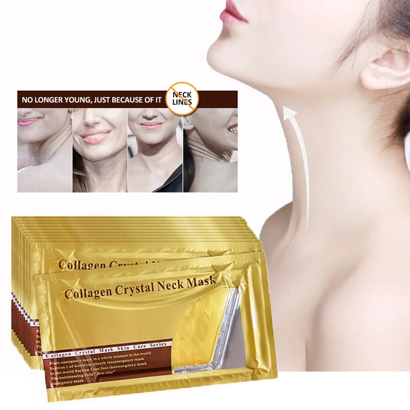 

10PCS/Lot Crystal Collagen Neck Mask 24k Gold Neck Pattern Anti-aging Firming Brightening Beauty Health Women Skincare Wholesale