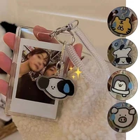 acrylic transparent 3 inch photocard holder with small animal pendant protector holder card idol photo frame elastic cord