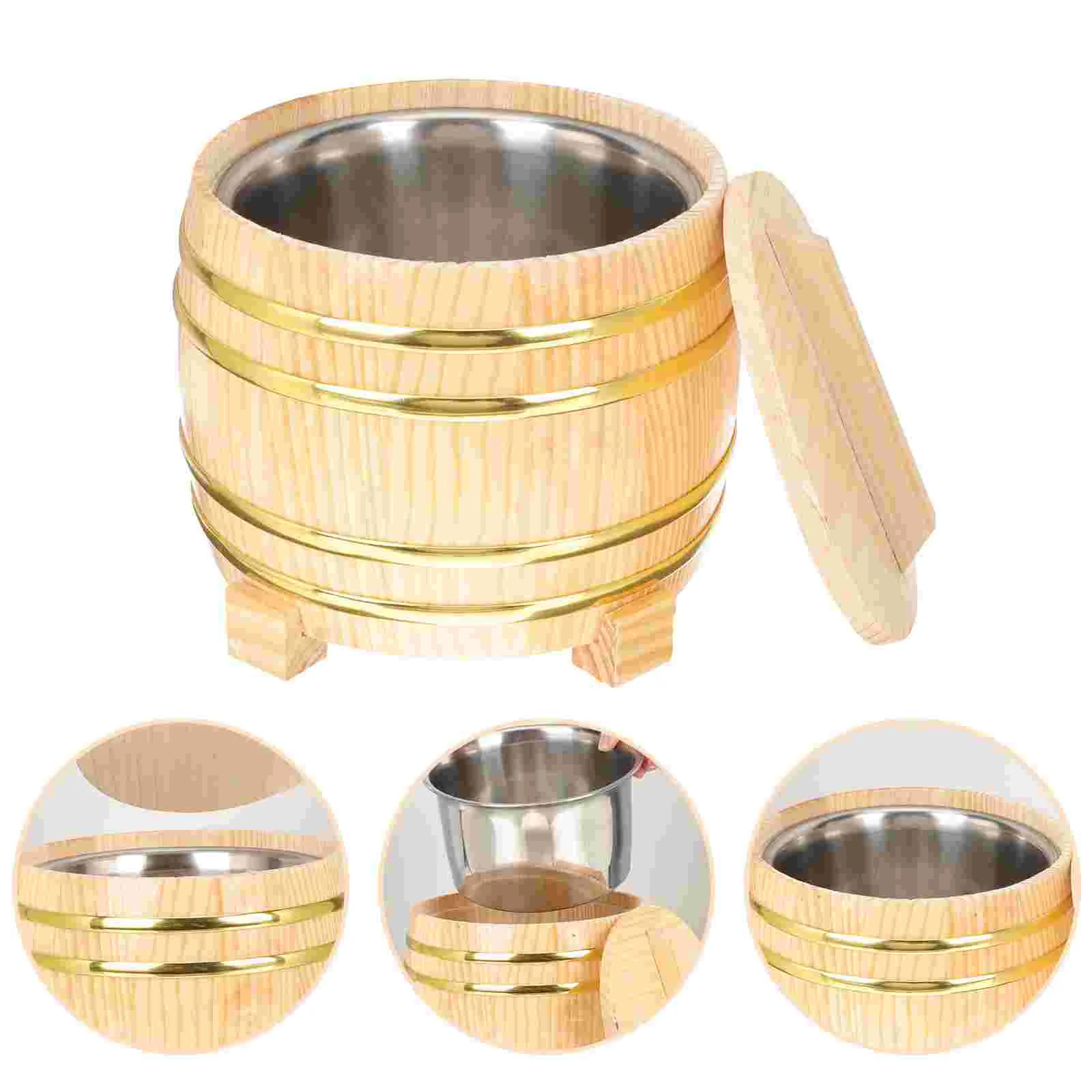 

Rice Sushi Wooden Bucket Bowl Tub Container Steamer Steamed Mixing Ice Wood Serving Hangiri Oke Holder Warmer Cask Chinese Lid