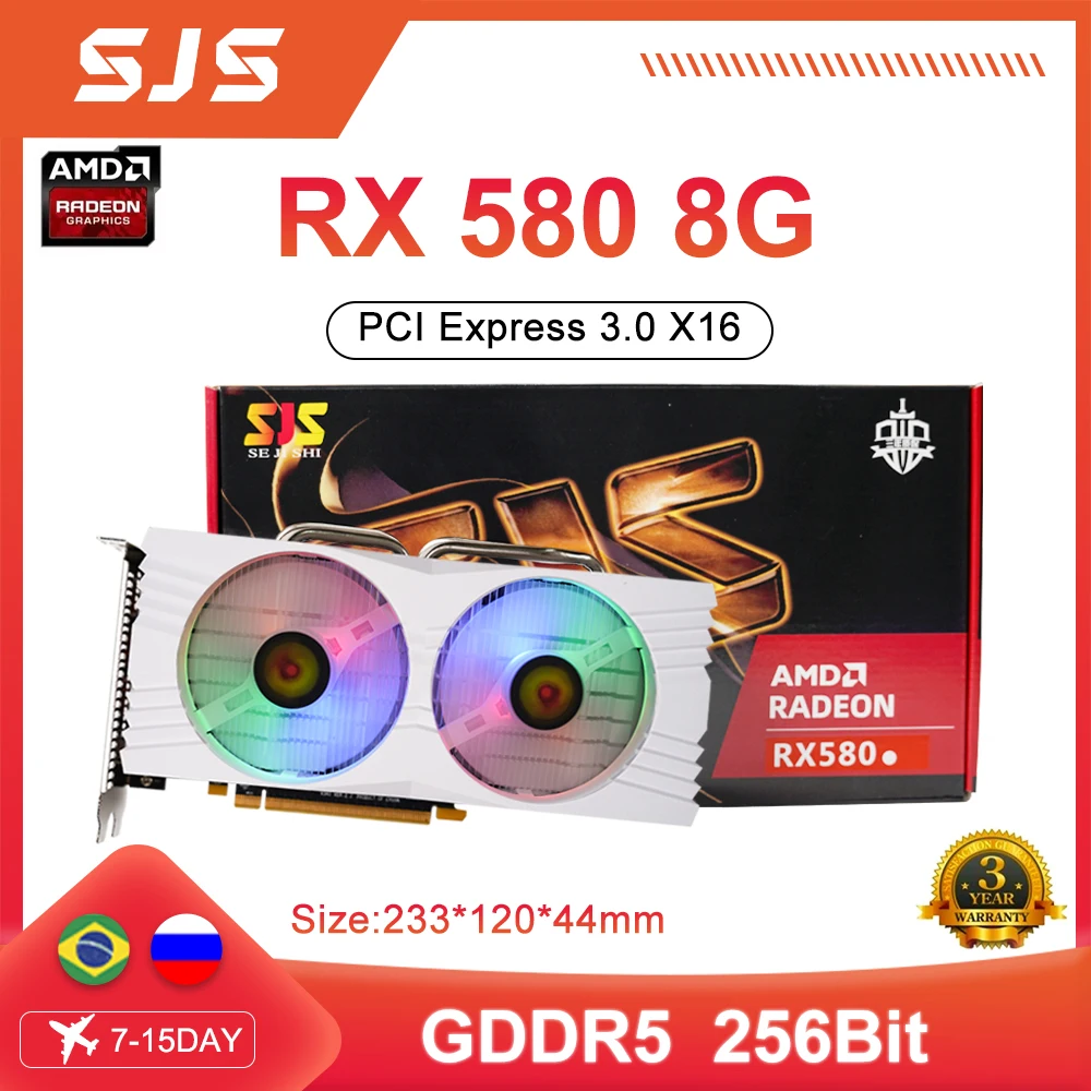 SJS AMD RX580 8GB 2048SP Gaming Graphics Card GDDR5 256Bit PCI Express 3.0 ×16 8Pin Radeon GPU RX 580 Series placa de video