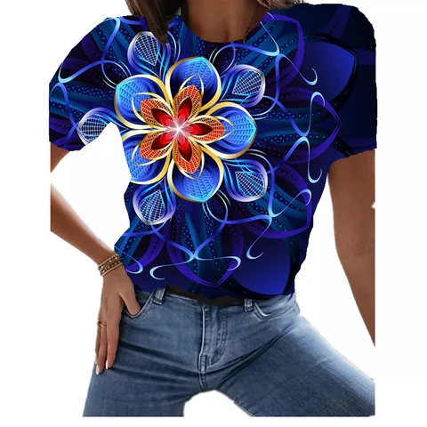 T-shirts Woman Summer 2022 Mexico Beautiful Women's Blouses Mesh Top 3D Printing Short sleeve Tee Baggy T Shirts Women O-Neck