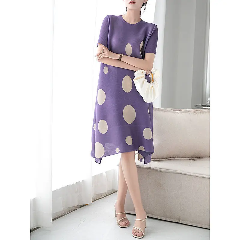

Women dress Pleated dress purple gentle wind wave point boots skirt summer 2022 fashion new temperament lady color dress