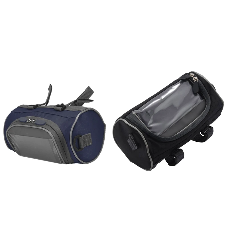 

2 Pcs Mountain Bike Press Screen Mobile Phone Head Bag Outdoor 5L Road Bike Front Tube Handlebar Bag, Blue & Black