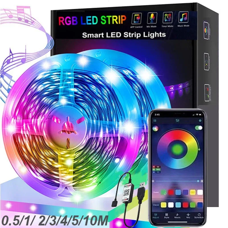 

5V Bluetooth 5050 Rgb LED Strip USB LED Gaming Room Decoration Led Tape Room Decoration Aesthetic Lights Lights for Living Room