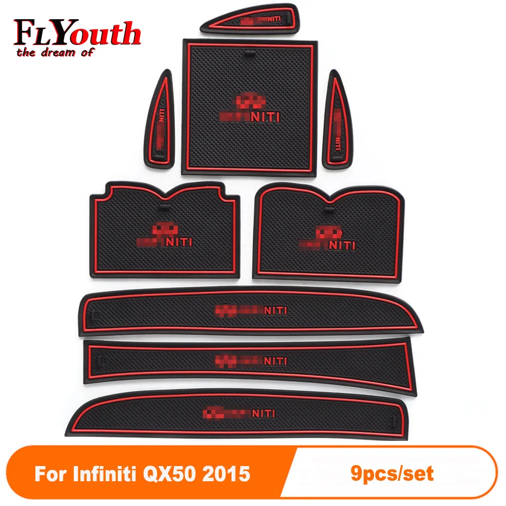 

9Pcs/Set Car Door Groove Mat For Nissan Infiniti QX50 2015 Auto Anti-Slip Cup Mat Non Slip Door Gate Pad Car Accessories