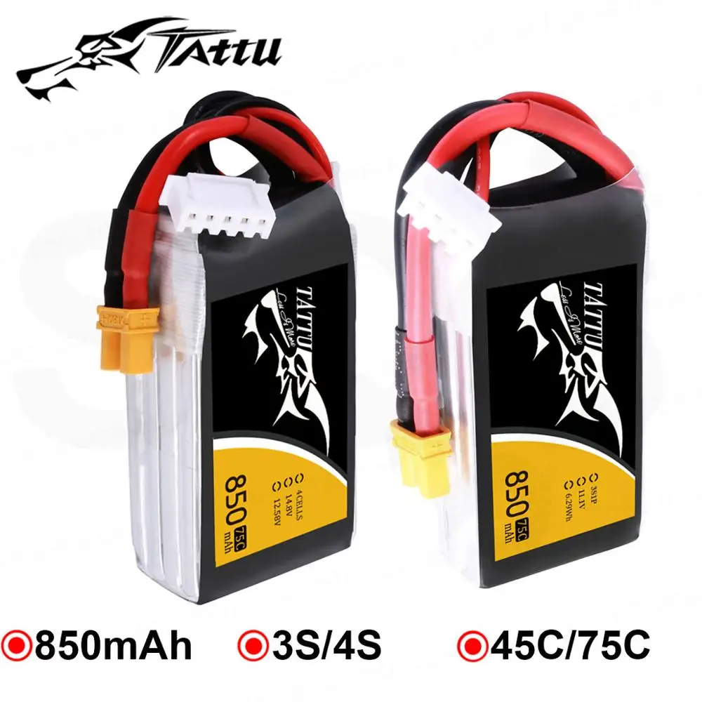 

Ace Tattu LiPo Rechargeable Battery 850mAh 75C 45C 3S 4S 1P for RC FPV Racing Drone Quadcopter