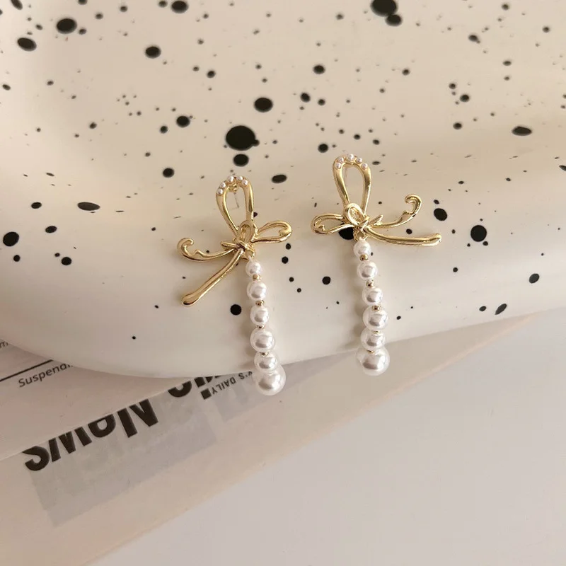 

Minar Delicate White Baroque Pearl Long Tassel Earring for Women Gold Color Alloy Cross Knotted Dangle Drop Earrings Pendientes