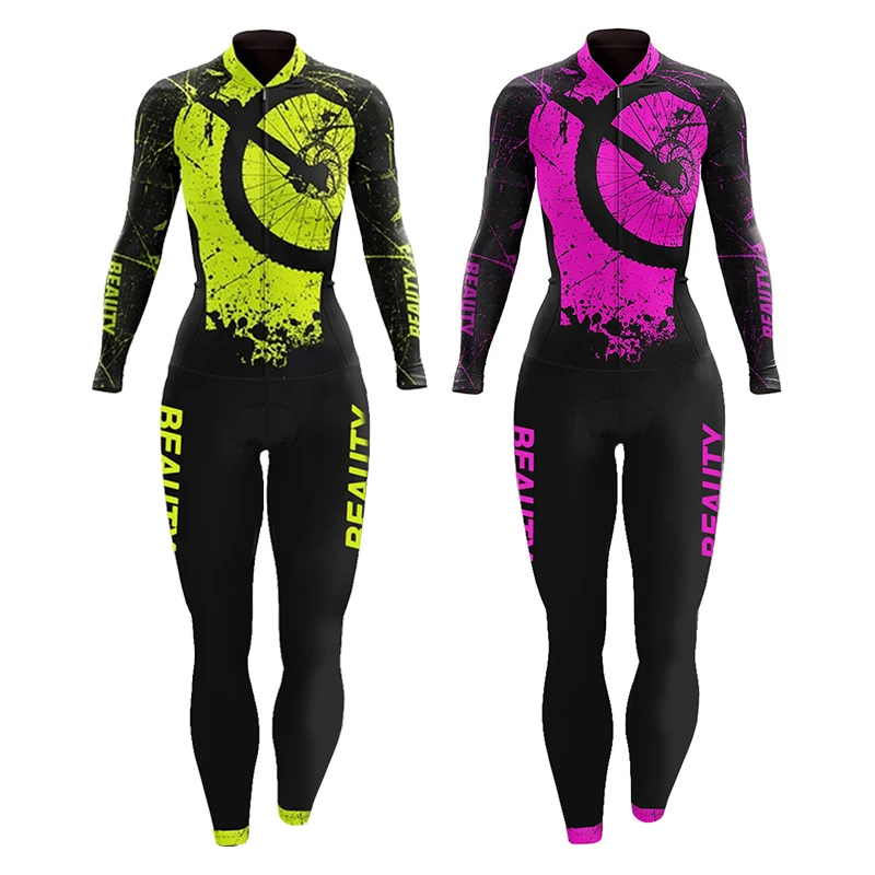 

Triathlon Long Suits Women's Cycling Little Monkey Coverall Jumpsuit Uniform Bicycle Jersey Bike MTB Sportwear Skinsuit Outfit