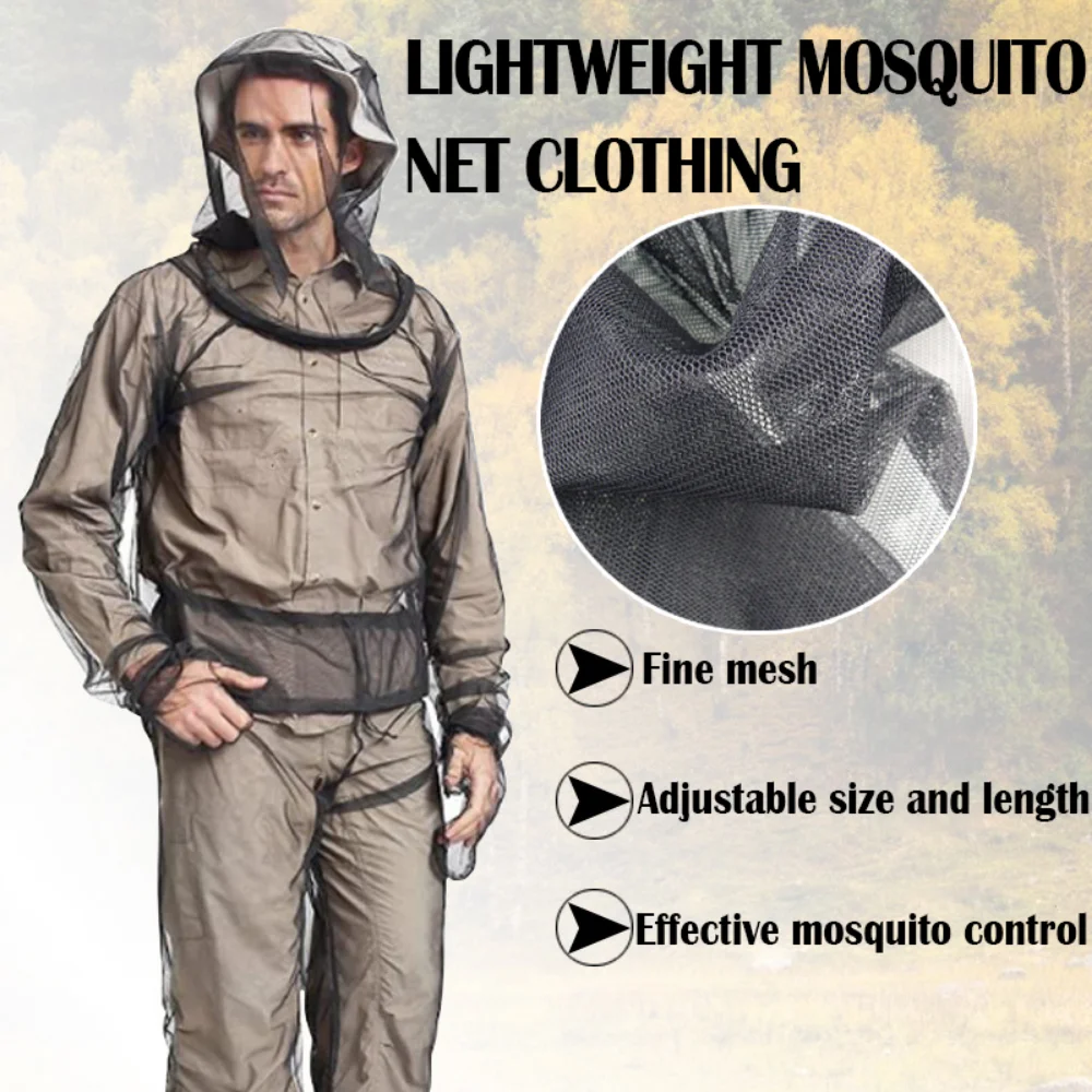 

Outdoor Fishing Mesh Hooded Mosquito-proof Suit Hiking Adventure Insect-proof Clothing Set Camping Anti-mosquito Bite Clothes
