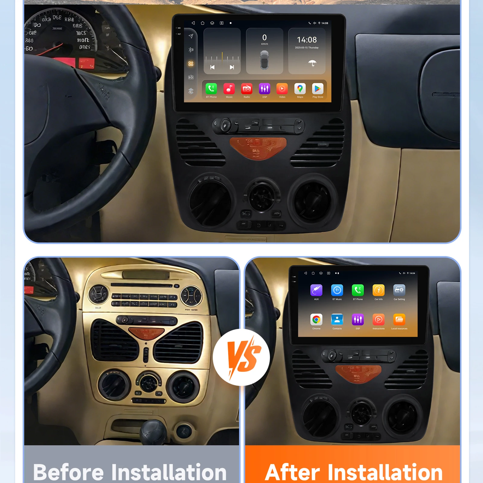 Фото Автомагнитола с CarPlay, 4G, AI-системами и Android 14 для Fiat Siena 1996-2004, Palio, Albea 2002-2004, Weekend 2002-2005, GPS, BT №2