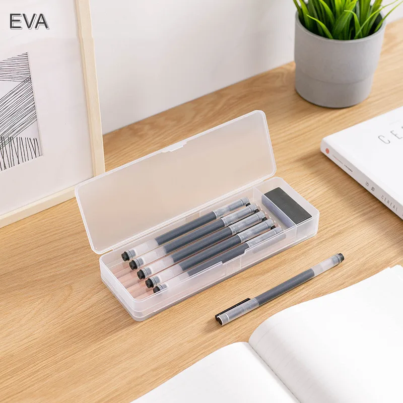 

Simple Transparent Double Layer Pencil Case Frosted Plastic Pencil Pens Storage Box Office Supplies Stationary Organizer