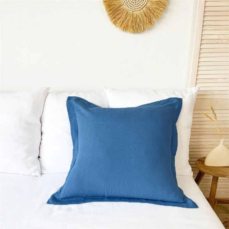 

Natural Linen Oxford Pillowcase Yarn Dyed Flax Throw Cushion Cover Solid With Flanges Decorative Square Pillow Sham Case 1PC