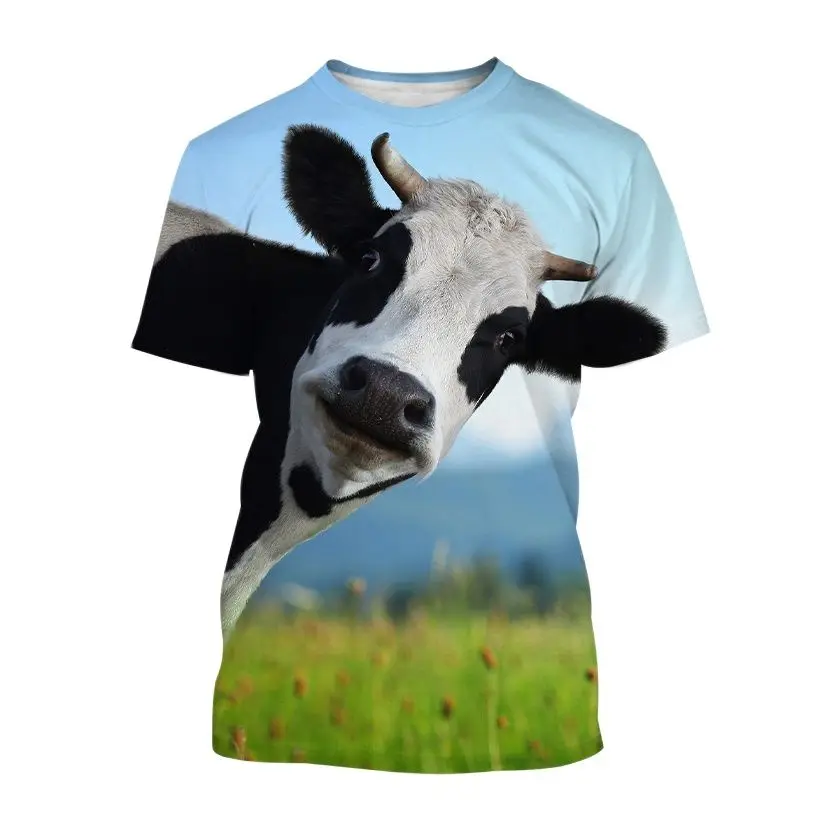 T Shirts Kawaii Animals Cows 3D Print Summer Boys Girls Casual Fashion Oversized  Short Sleeve Round Neck TShirt Kids Tees Tops