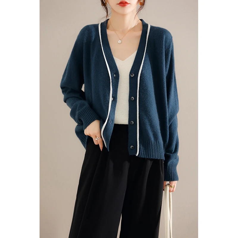 

Spring and Summer New Pure Wool Cardigan Women's Korean Version Knitted Small Fragrant Short Long-sleeved Loose Sweater