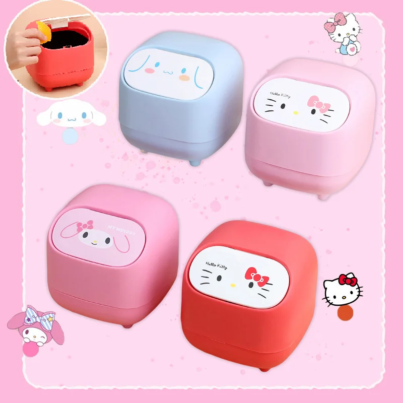 

Cartoon Sanrio Hello Kitty Kuromi My Melody Desktop Bin Kawaii Pachacco Mini Desktop Dresser Bedside Office Storage Bin Car Bin